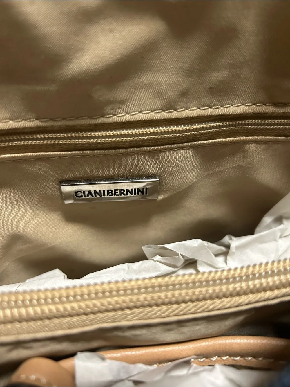 Giani Bernini Navy and Tan Dome Satchel with Crossbody Strap